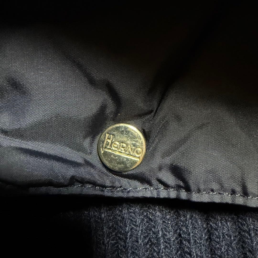 美品★HERNO★ヘルノ ロングダウンコート　ポーラテック リブ切替 紺 40