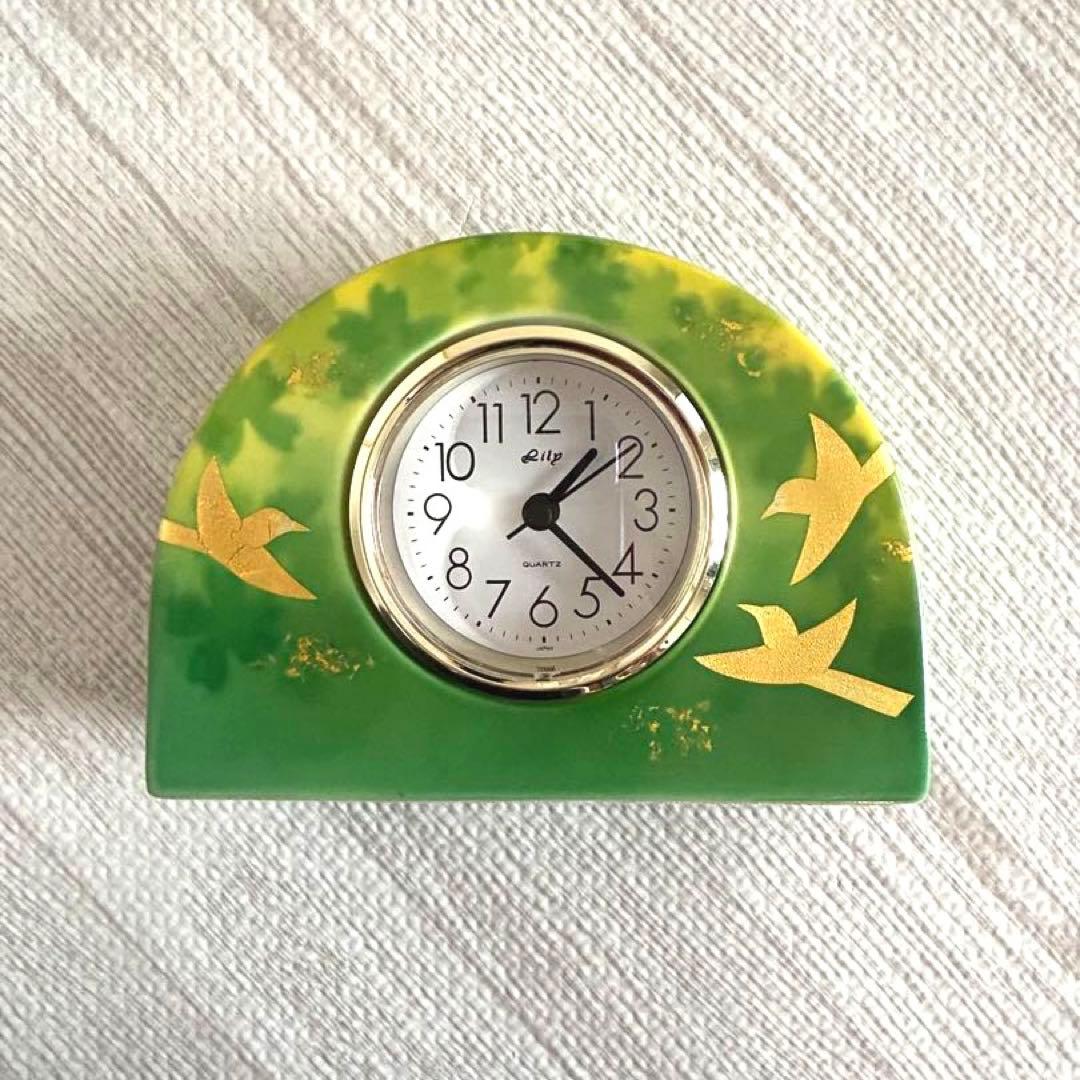 日本製 九谷焼 陶器 置時計 九谷焼置き時計 釉裏金鳥 金沢 金箔