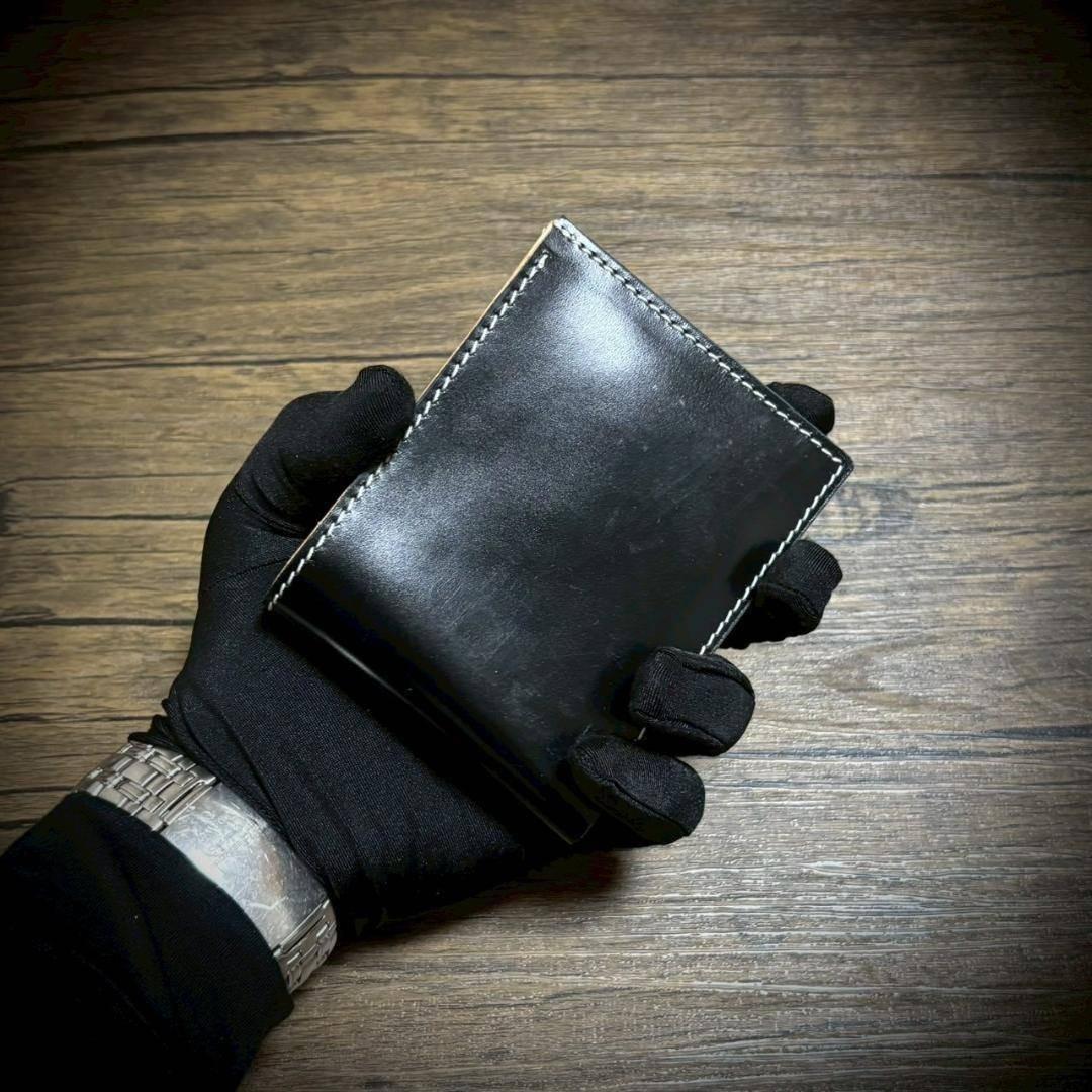 経年変化 二つ折り 財布 生成り ナチュラル 手縫い ヌメ革 本革 牛革 革財布