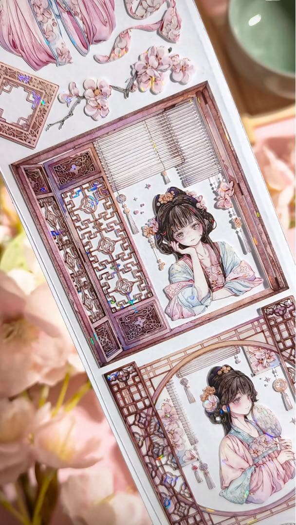 【9400】海外　3/5/巻　貝殻光マスキングテープ　獅子先生新作　ピンク古風系