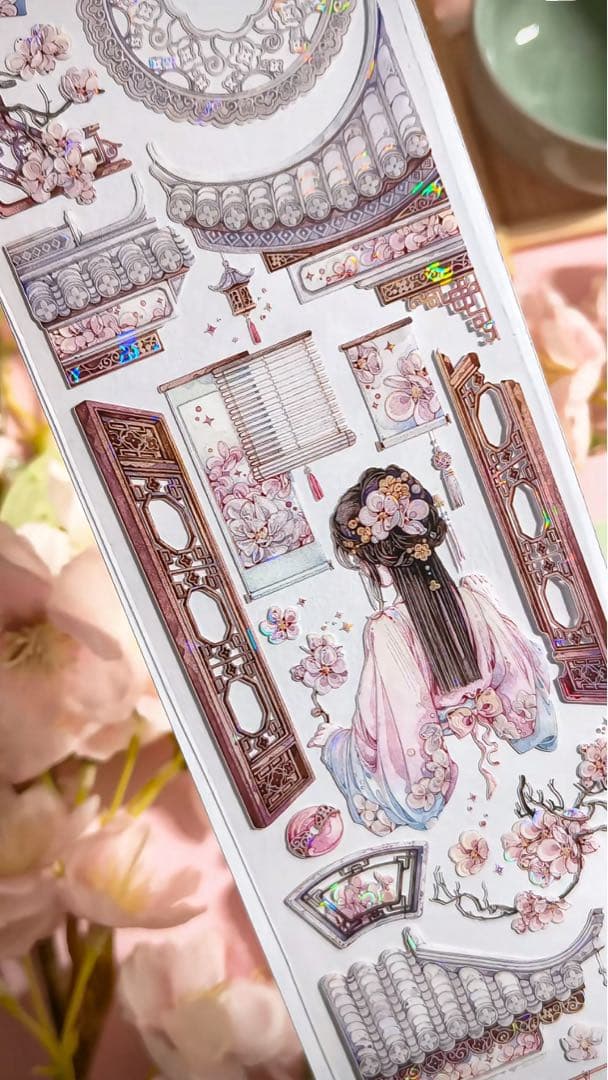 【9400】海外　3/5/巻　貝殻光マスキングテープ　獅子先生新作　ピンク古風系