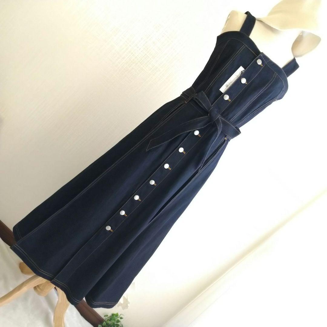 【新品】リゼクシー デニム ロング Aライン ワンピース プリーツ 濃紺