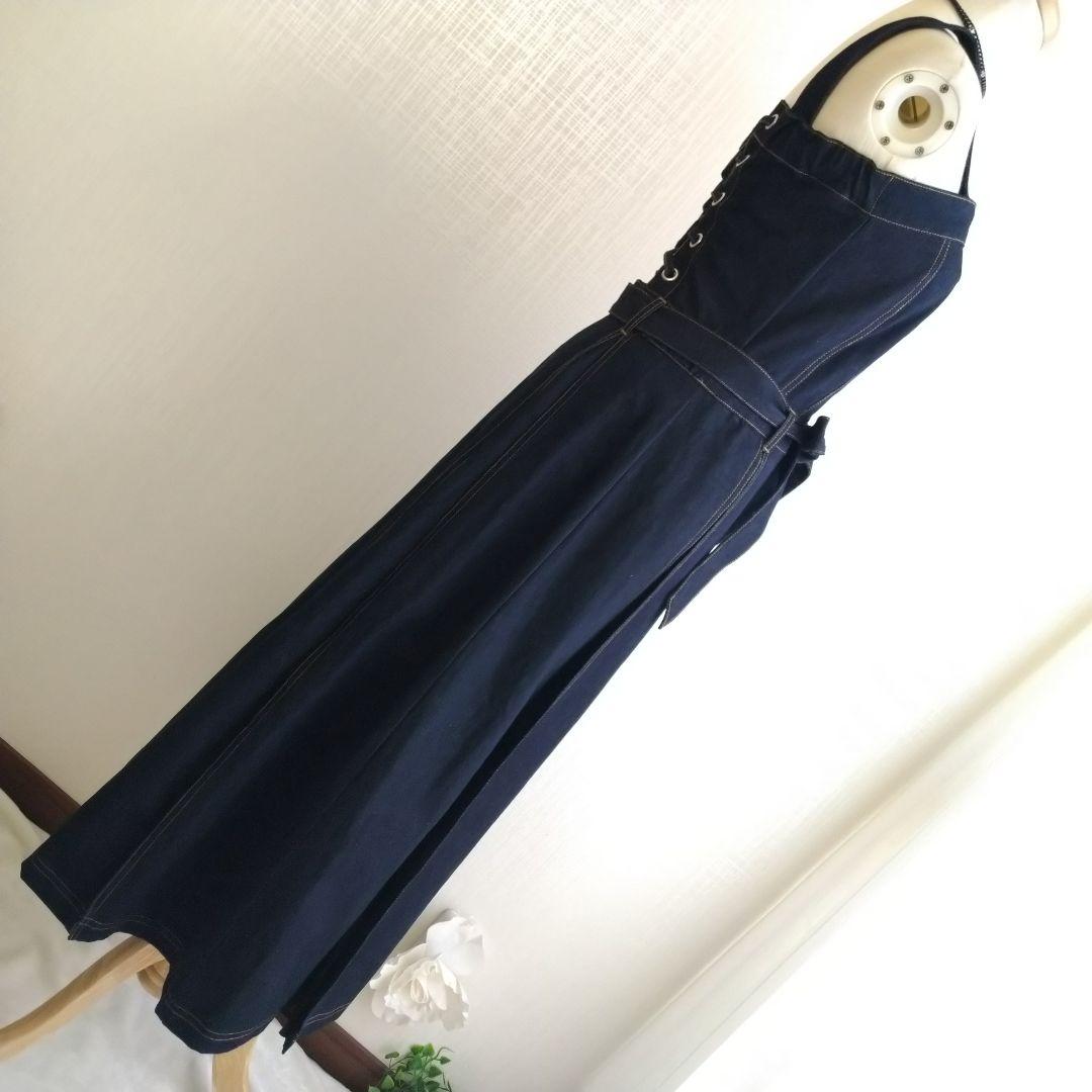 【新品】リゼクシー デニム ロング Aライン ワンピース プリーツ 濃紺