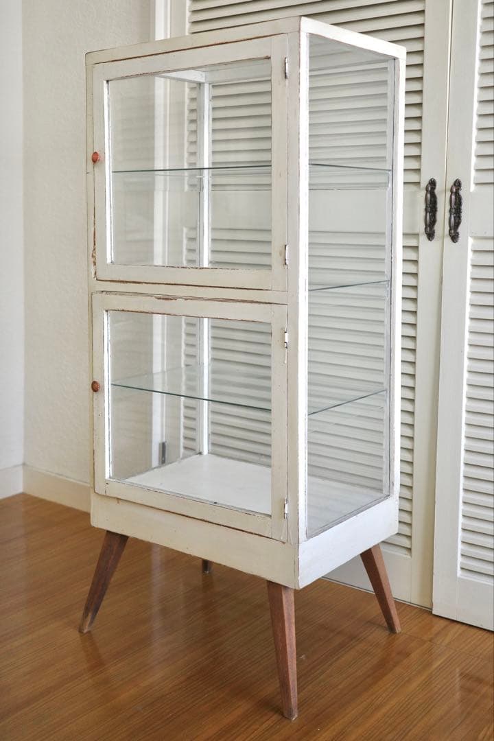 アンティーク ガラス キャビネット 飾り棚 4段 ホワイト