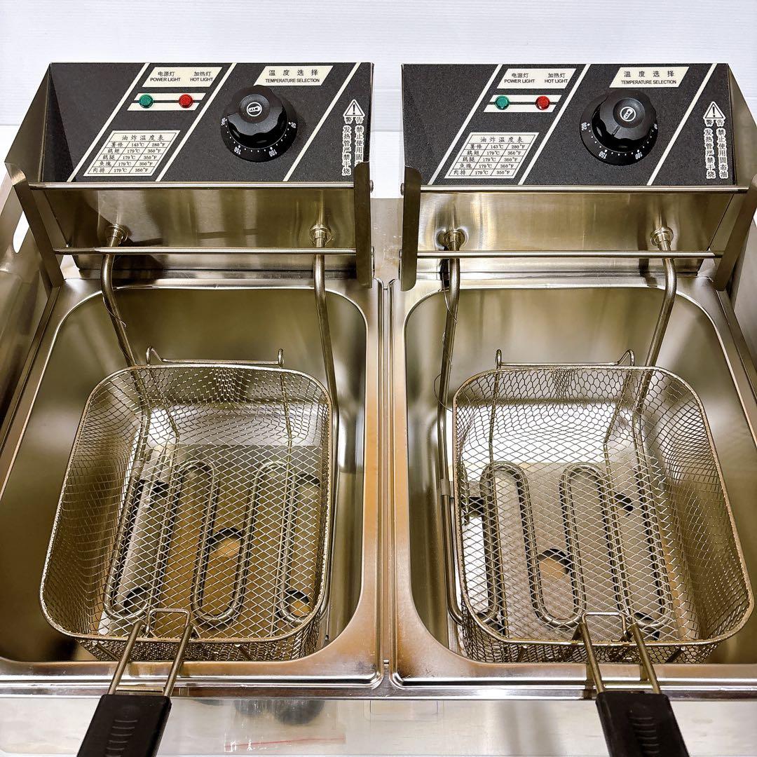 ★新品未使用★電気フライヤー ステンレス製 2槽 ２口 200℃ 業務用 家庭用