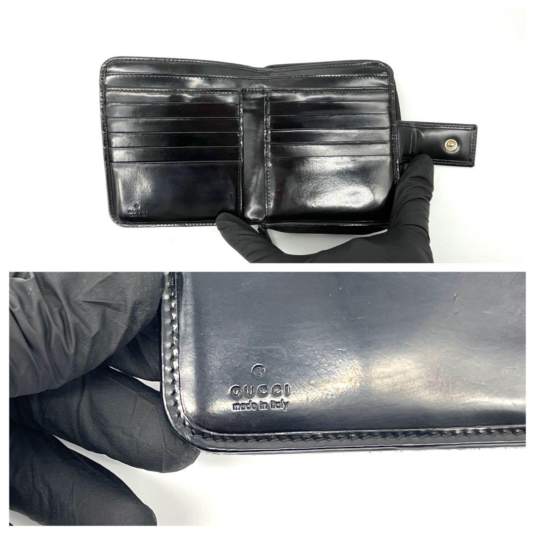 美品✨グッチ ラウンドファスナー GGキャンバス 二つ折り コンパクト 財布