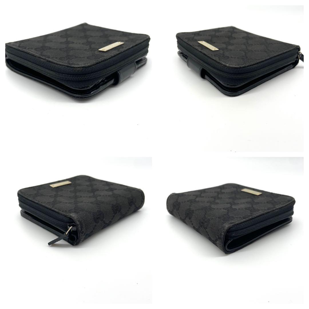 美品✨グッチ ラウンドファスナー GGキャンバス 二つ折り コンパクト 財布