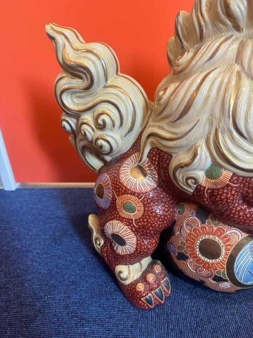 1903 九谷焼 太吉　特大　38cm  玉乗り獅子 狛犬 置物 縁起物