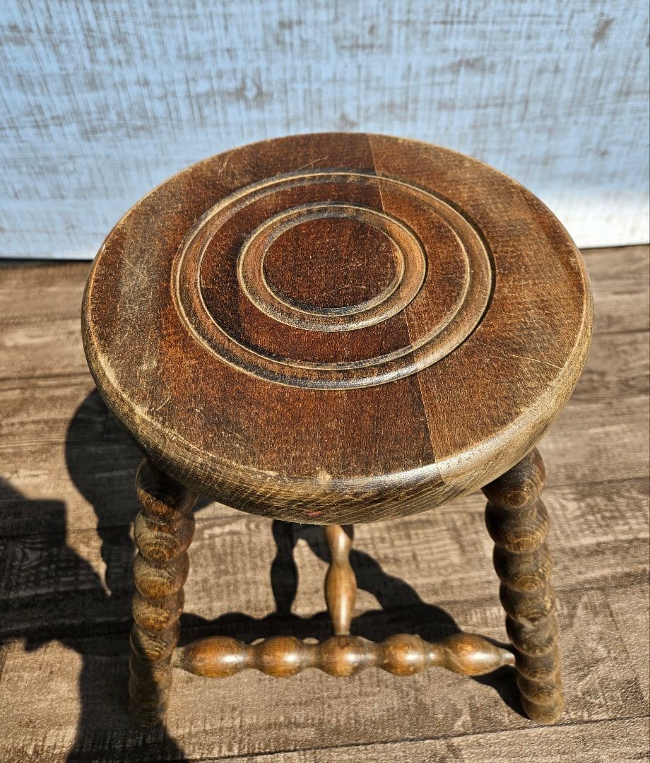 フランスアンティーク 木製 ウッドスツール ボビンレッグ 花台 飾り台 ドール