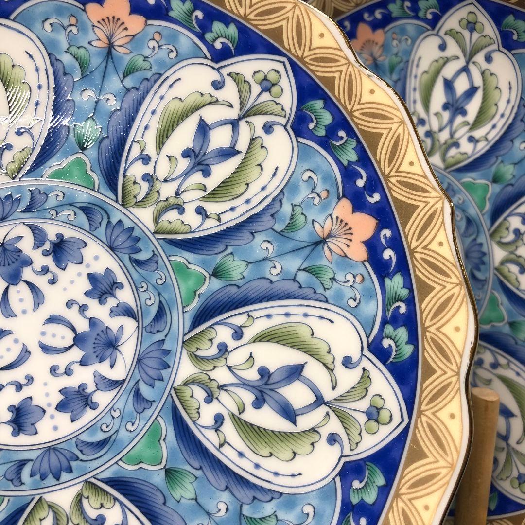 美濃焼 龍峰窯 金七宝 19.5 和皿揃 プレート 中皿 レア 金彩