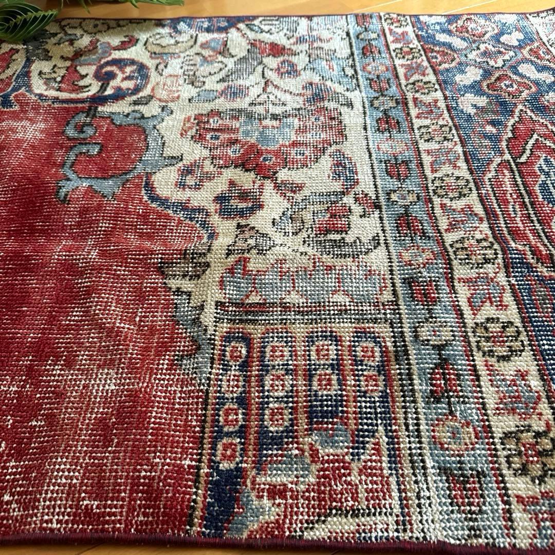 78×115アンティークレッド　ボタニカル　トルコヴィンテージラグ