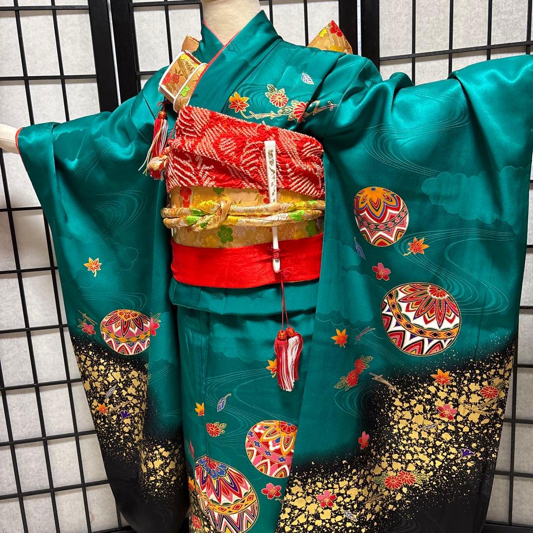 七五三　着物セット　7歳　ダークグリーン　美品