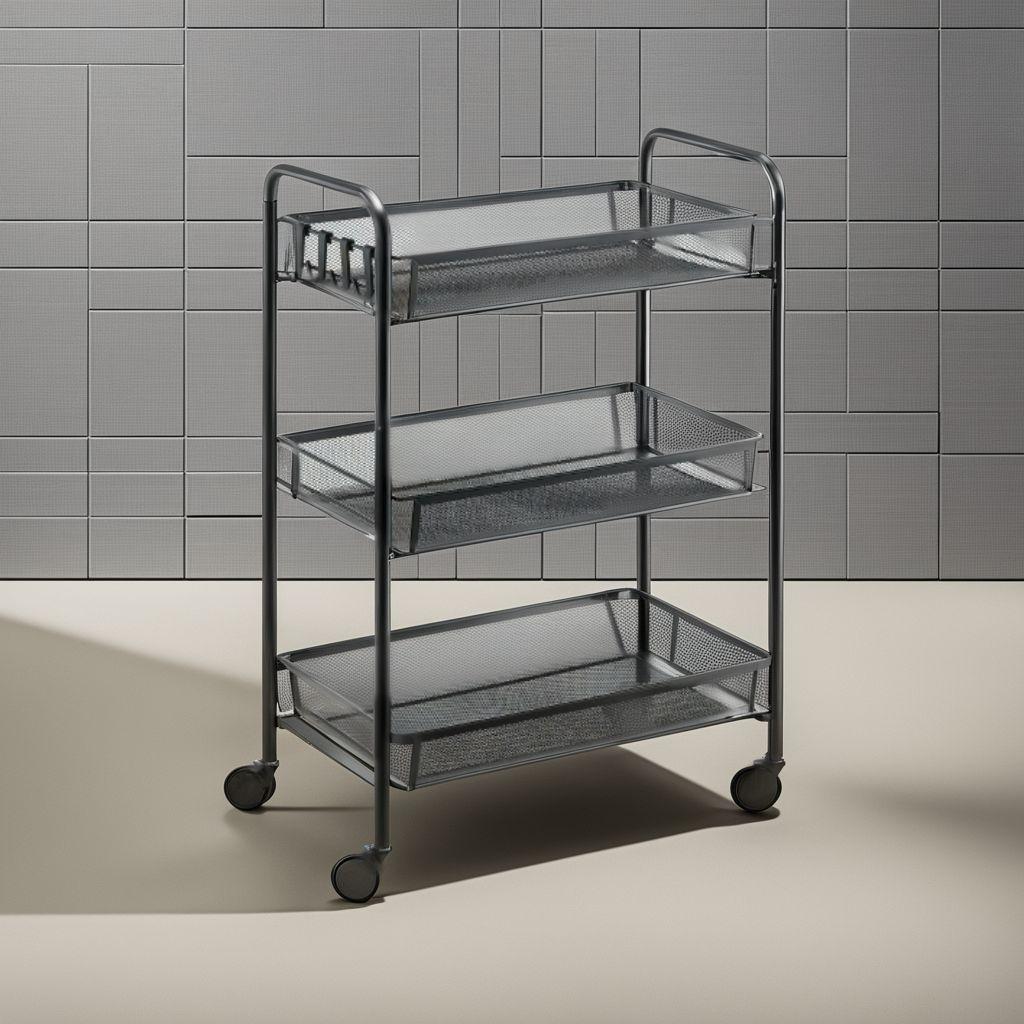 マルチタスクメッシュキッチンワゴンキャスター付き軽量・丈夫な3段