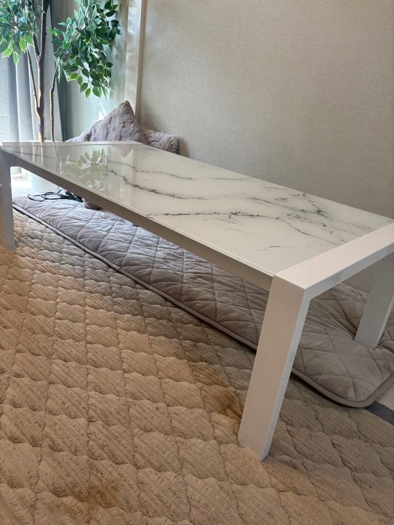 センターテーブル CTエスペルト120 WH 大理石風ガラステーブル