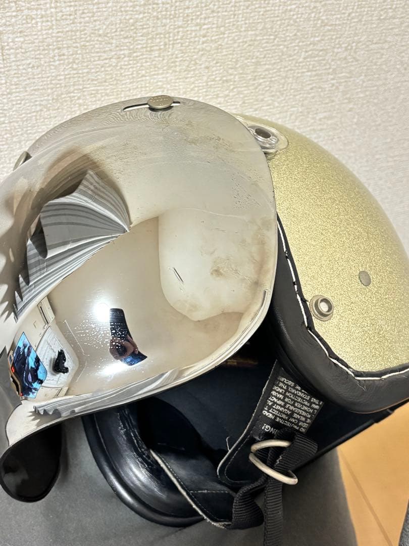しーたろ　ゴールドラメ仕上げ ジェットヘルメット ミラーシールド付き