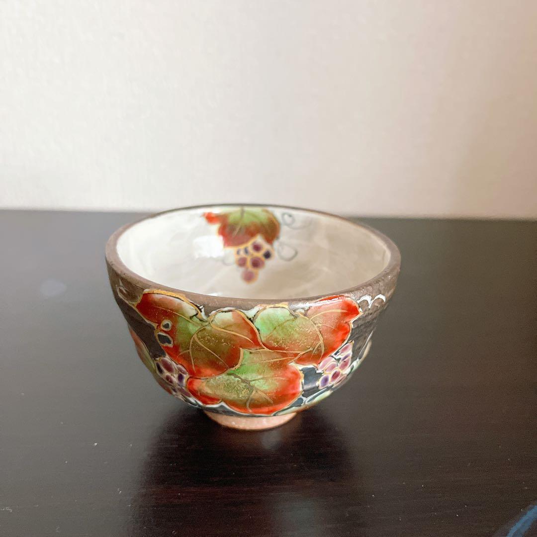 希少⭐︎ 陶あん窯　京焼　銀彩　 湯飲み4客セット　桜.葡萄.椿.露草