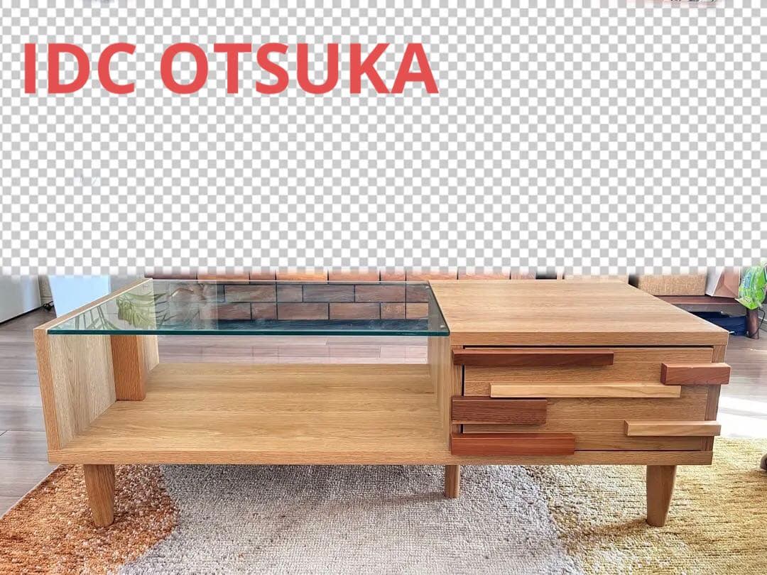 【引取限定】IDC大塚家具　木製ローテーブル110cm 、モーブル、北欧風