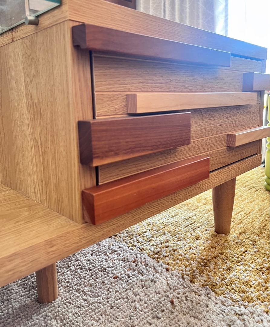 【引取限定】IDC大塚家具　木製ローテーブル110cm 、モーブル、北欧風