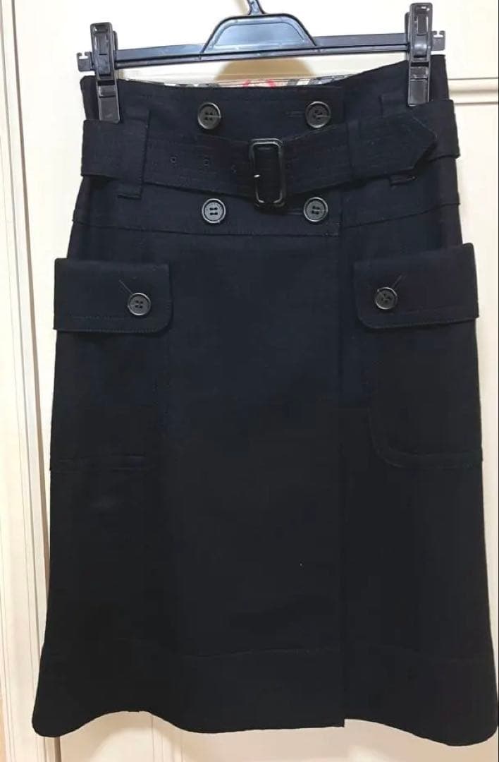 BURBERRYバーバリー三陽商会黒ウールスカート超美品