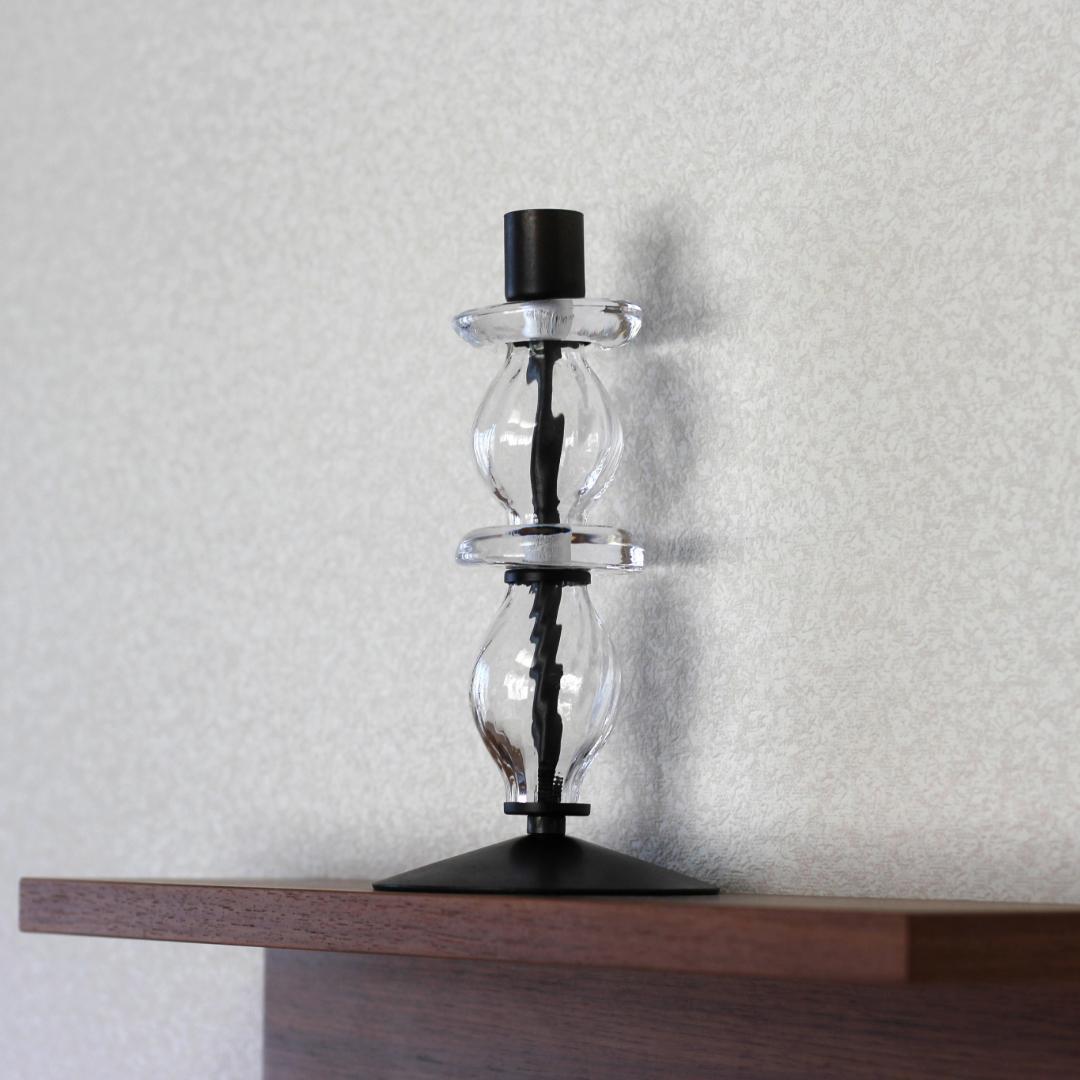 【美品・刻印】エリックホグラン　キャンドルスタンド オニオン型2段　クリア 02