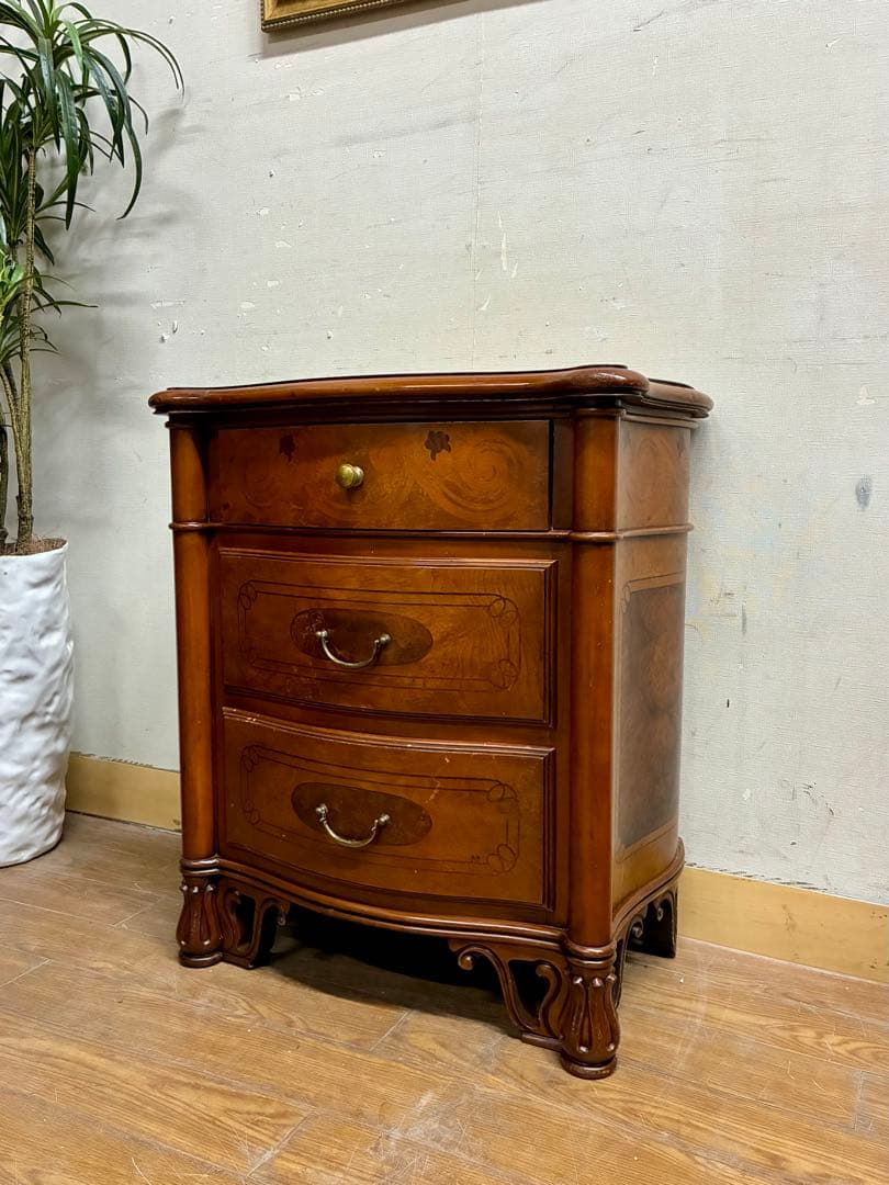 管453☆イタリア製☆アンティーク☆象嵌細工☆3段チェスト