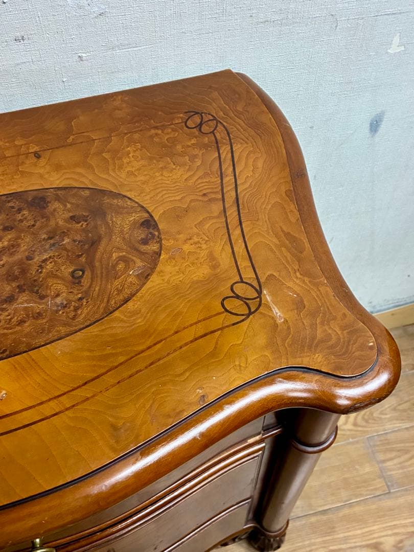 管453☆イタリア製☆アンティーク☆象嵌細工☆3段チェスト