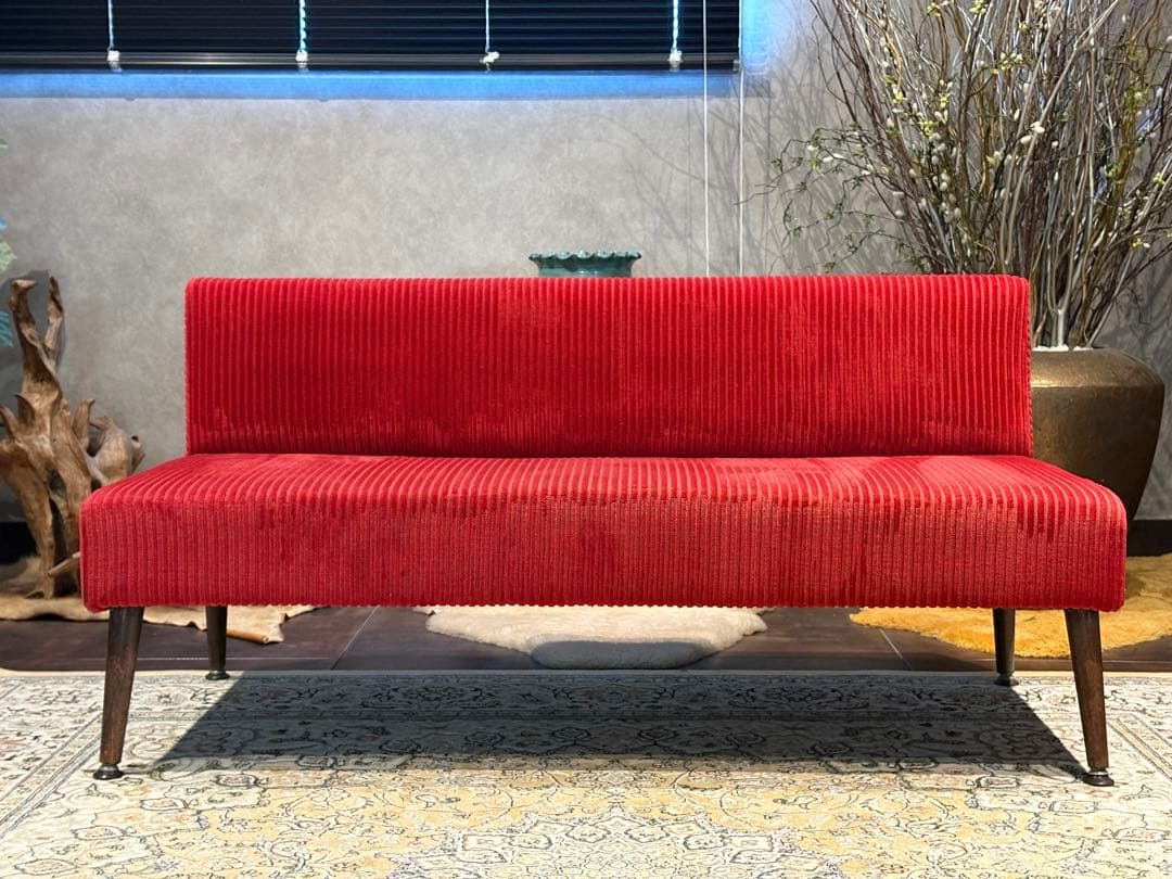 コーデュロイ 2人掛けソファ 2Pソファ オットマン アンティーク nY