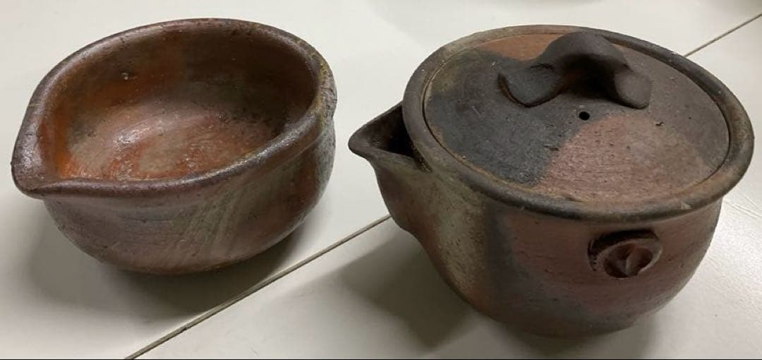 備前焼き 安東利喜　玉露/煎茶用茶器揃え［宝瓶］急須 湯冷し 2個セット