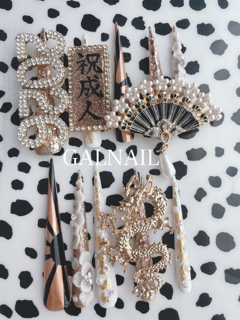 成人式ネイルチップロングポイントギャル成人式サイズ変更無料