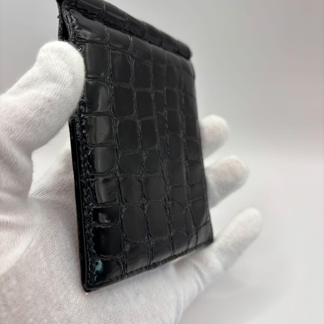 希少品/付属品　PRADA 二つ折り財布　マネークリップ　クロコ　エナメル　黒色
