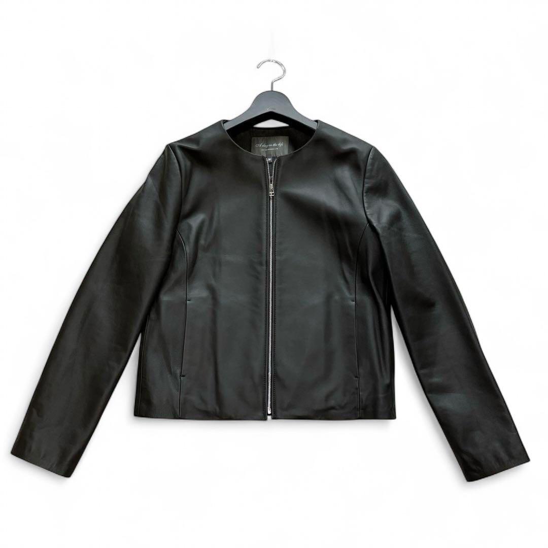 【極美品】好配色◎グレーレザー/羊革「ユナイテッドアローズ」ノーカラーライダース