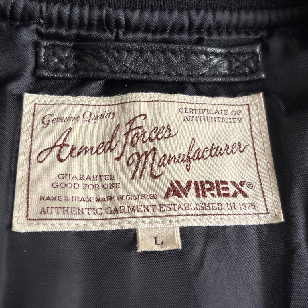 極美品■AVIREX【L】ラムレザー ボンバージャケット アーチロゴ ブラック