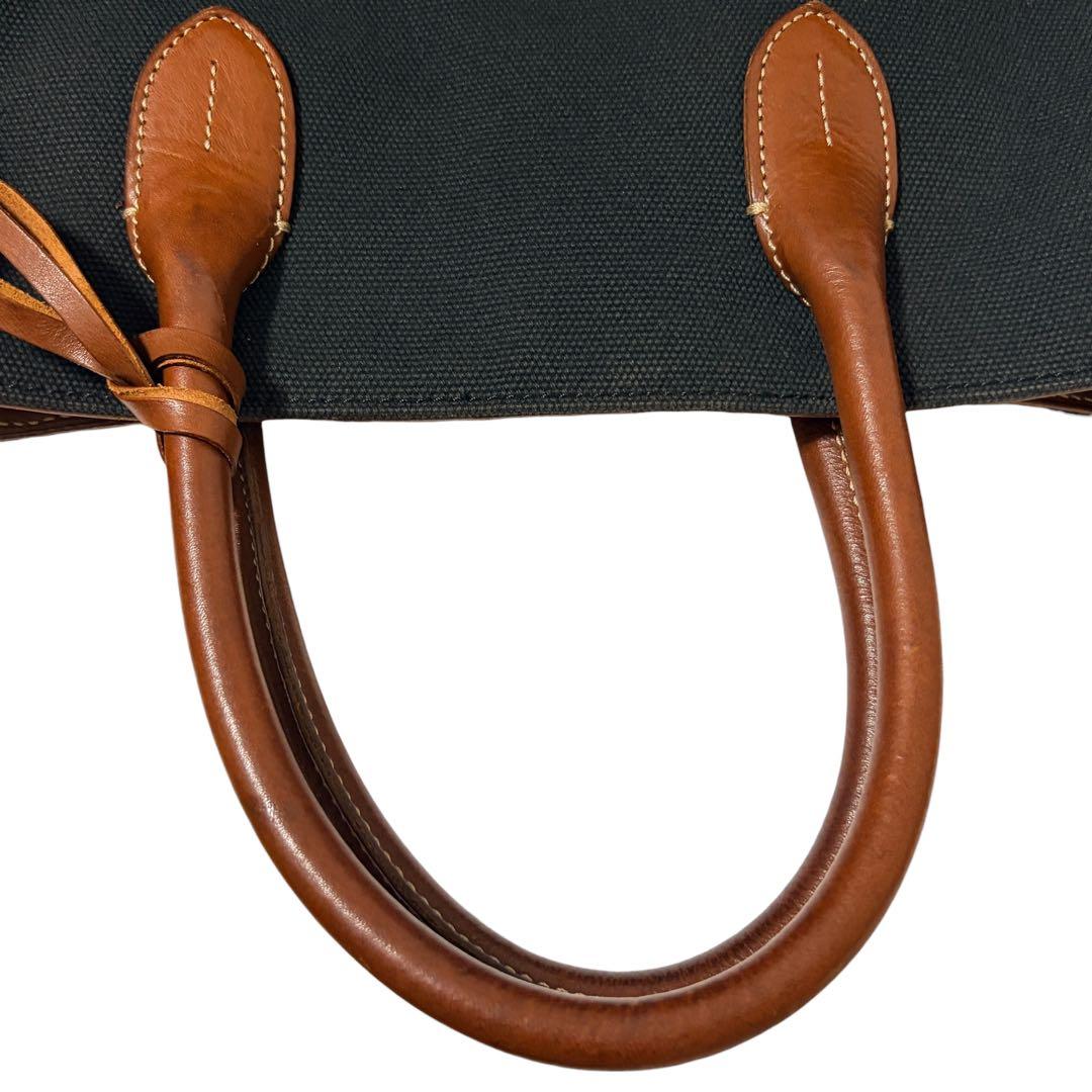 ラルフローレン キャンバス×レザー タッセル トートバッグ ブラック