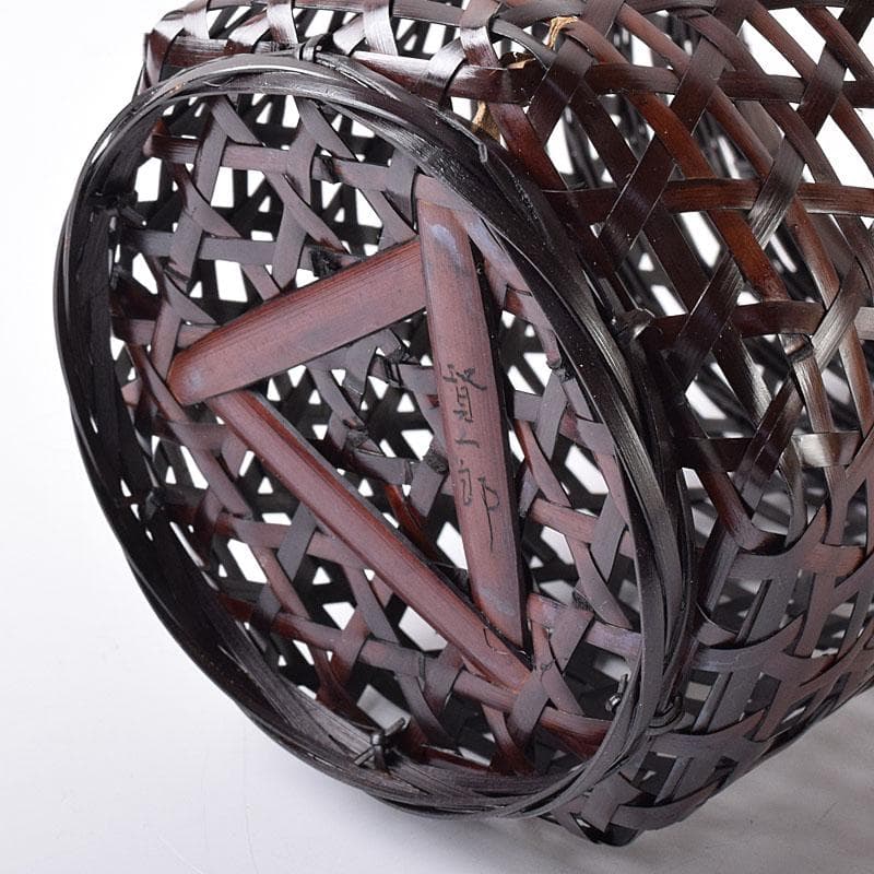 茶道具　伊藤賢一郎作　大和竹縄文花籠　共布共箱　V　R8712H