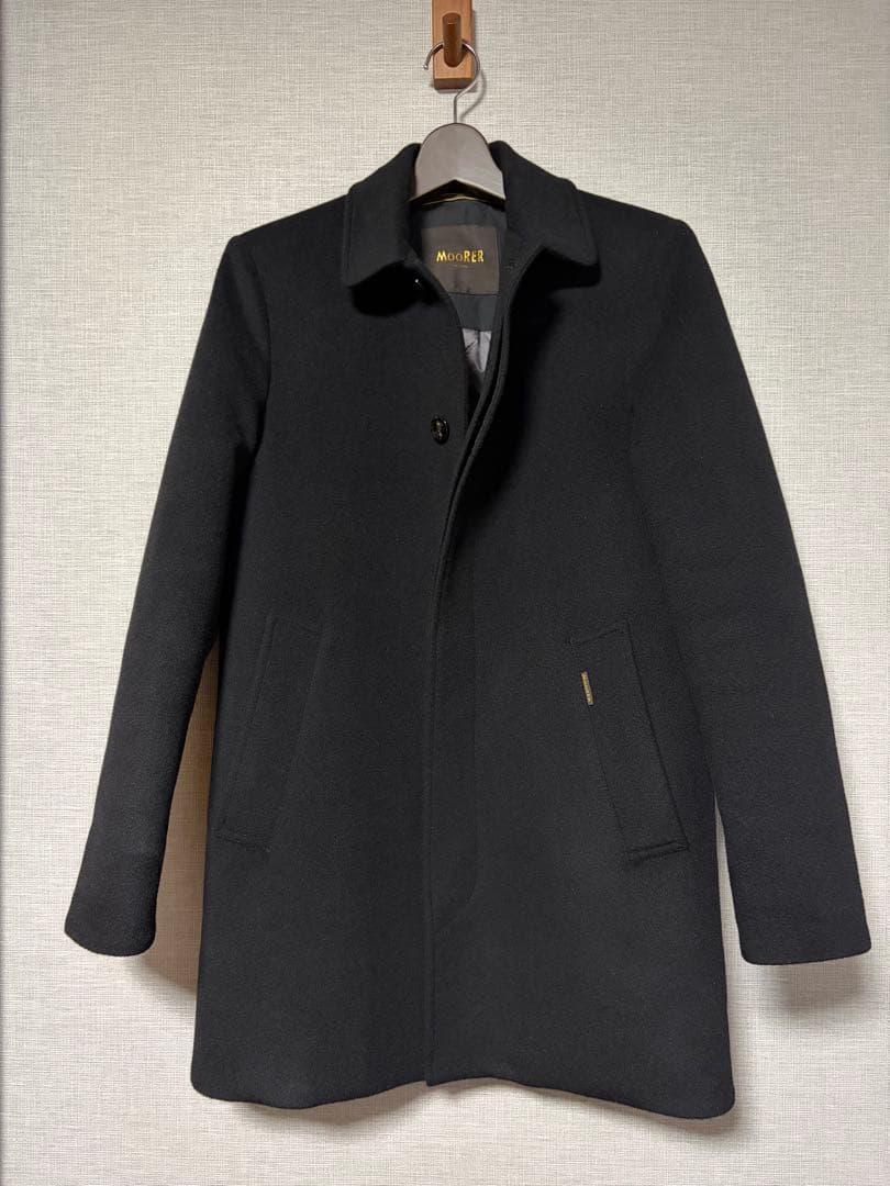 MOORER ブラック ステンカラーダウンコート VERGA-LE