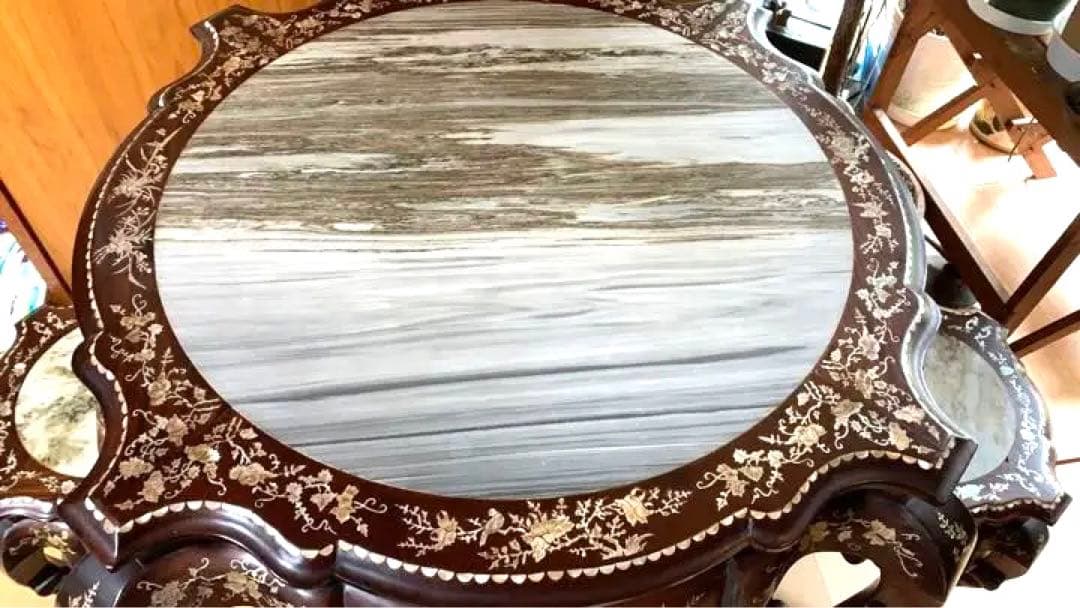 お値下げ交渉チャイニーズテイーテーブたのめるびん配送込み椅子4脚縁起の良い龍の脚