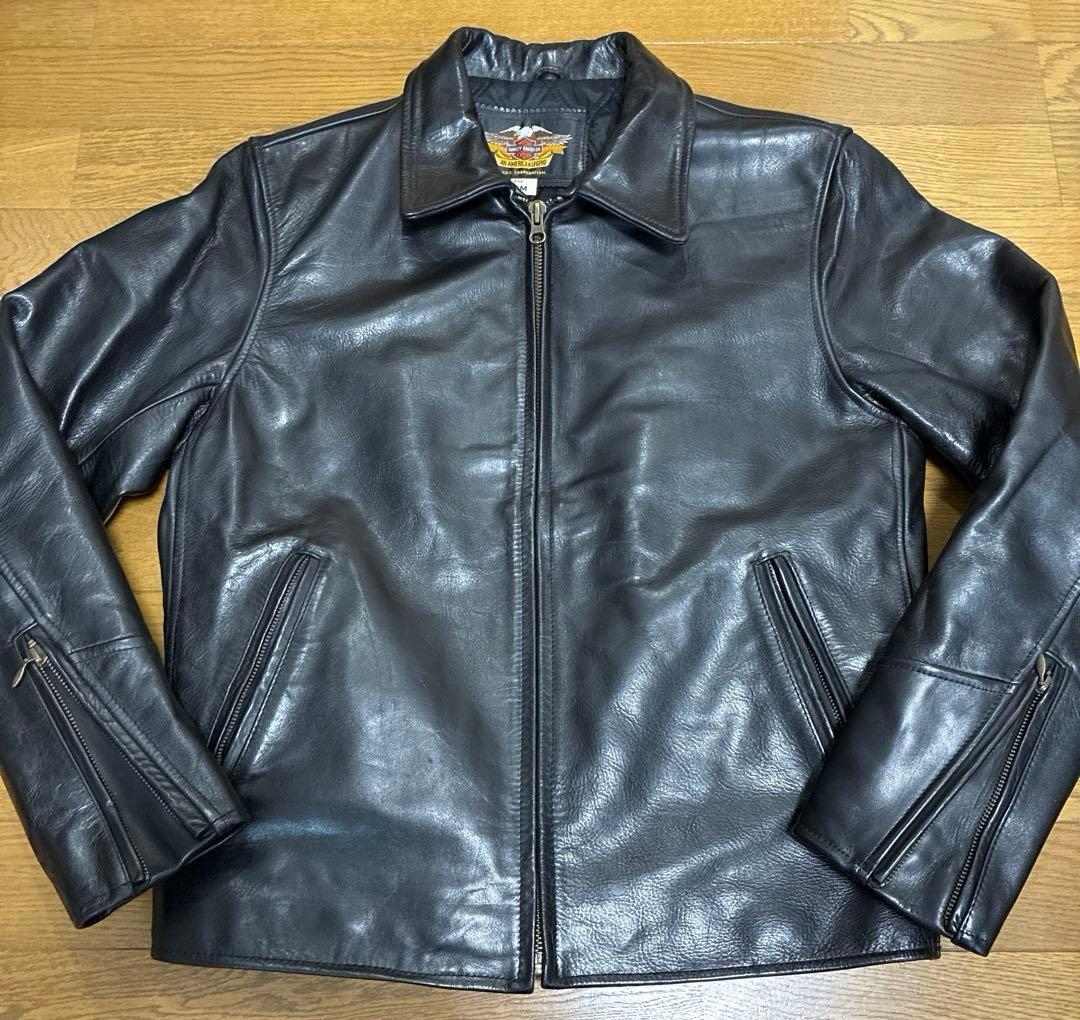 ハーレーダビッドソン ホースハイド シングルライダースジャケット M刺繍ブラック