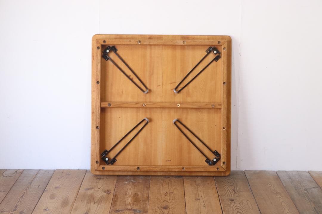 オーク無垢材 ローテーブル 正方形 座卓 ちゃぶ台 机 折りたたみ アイアン脚