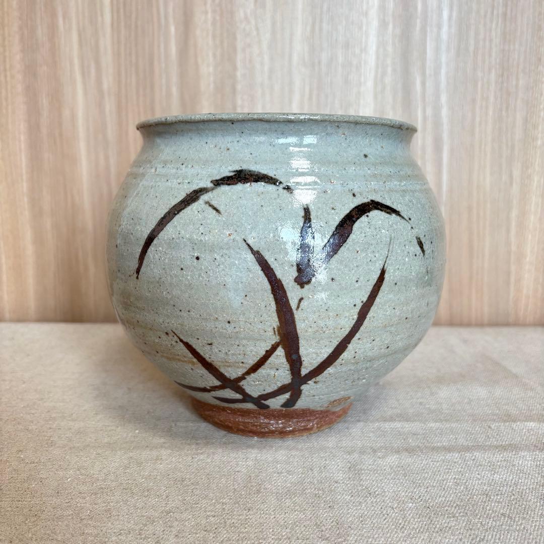 未使用★唐津焼　西岡小十　小次郎窯　壺　絵唐津　花瓶　共箱付　昭和レトロ