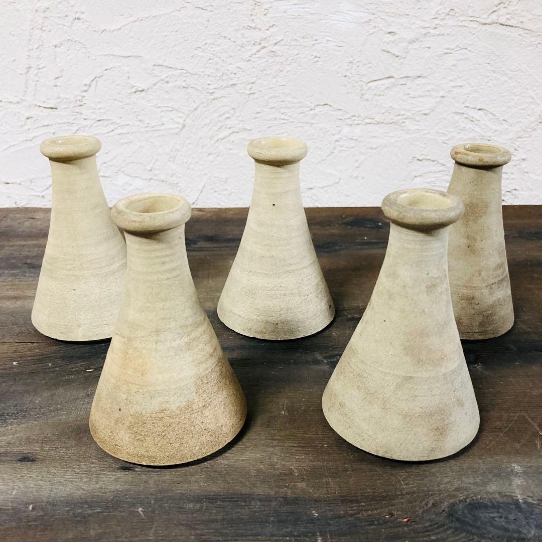 昭和レトロ 陶器 フラワーベース 5脚 花入 花瓶 一輪挿 ビンテージ 信楽