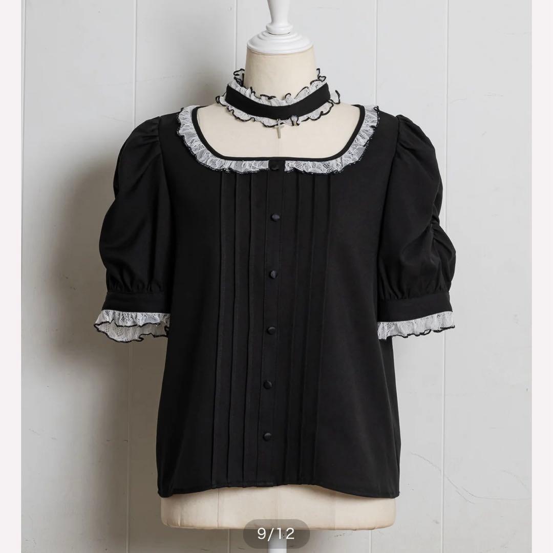 pium クロスチョーカーフリルブラウス　ブラック