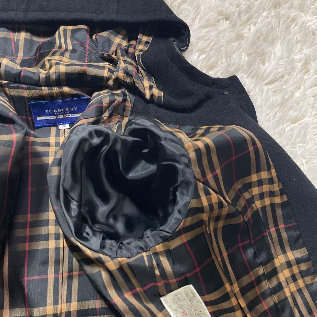 バーバリーブルーレーベル アンゴラ コート ブラック Aライン 38