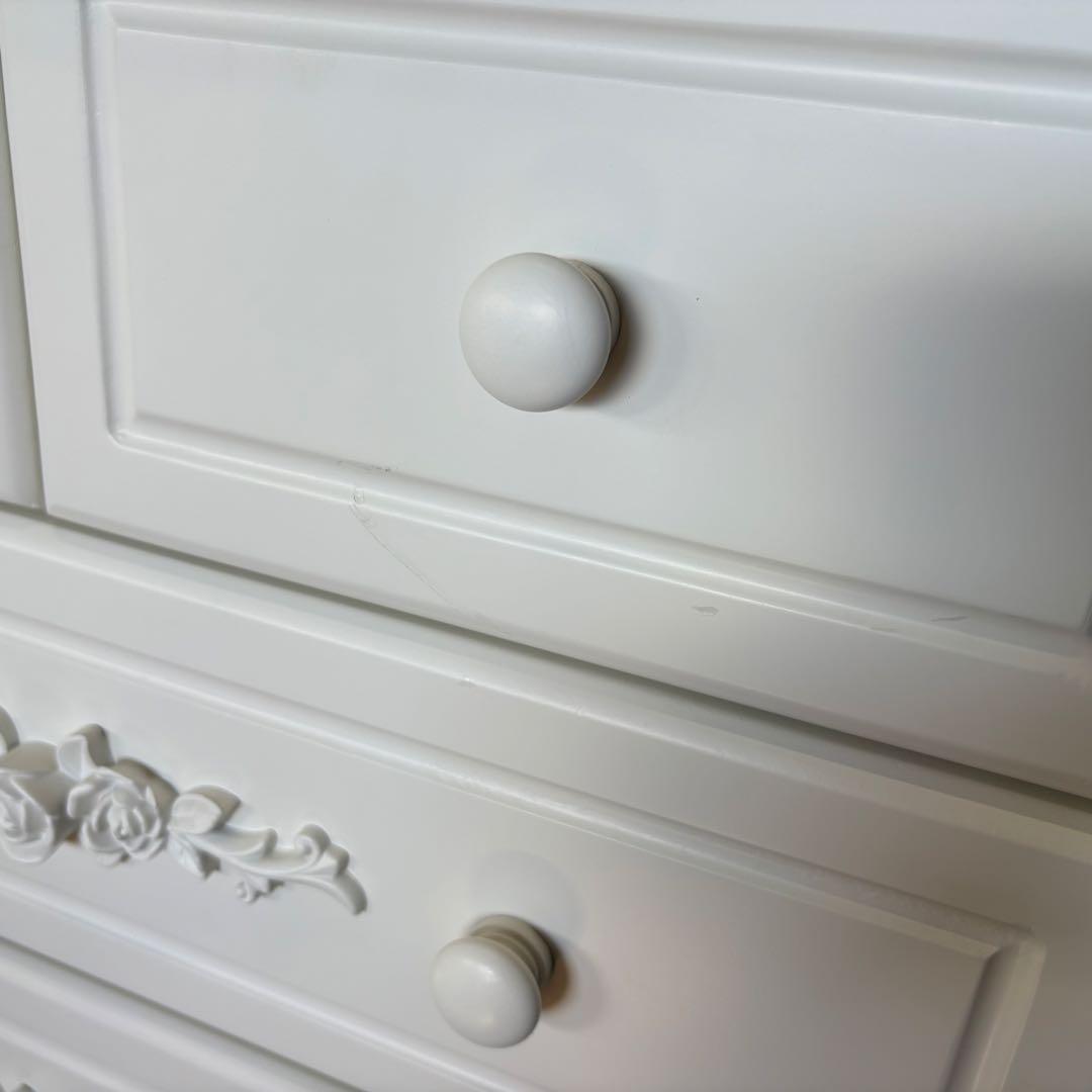 訳あり品【128】フレンチカントリー調ホワイトチェスト四段五つ引き木製タンス収納