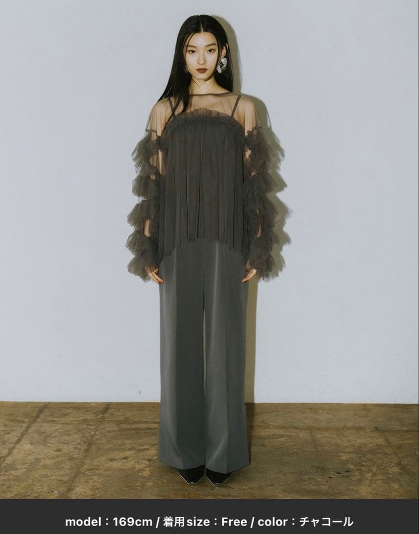 ANDRESD デコラティブチュールトップス　チャコール