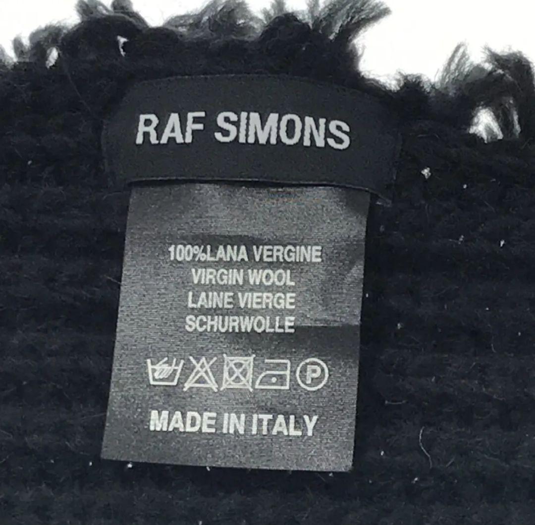 16AW RAF SIMONS ニット ロング マフラー ブラック ダメージ