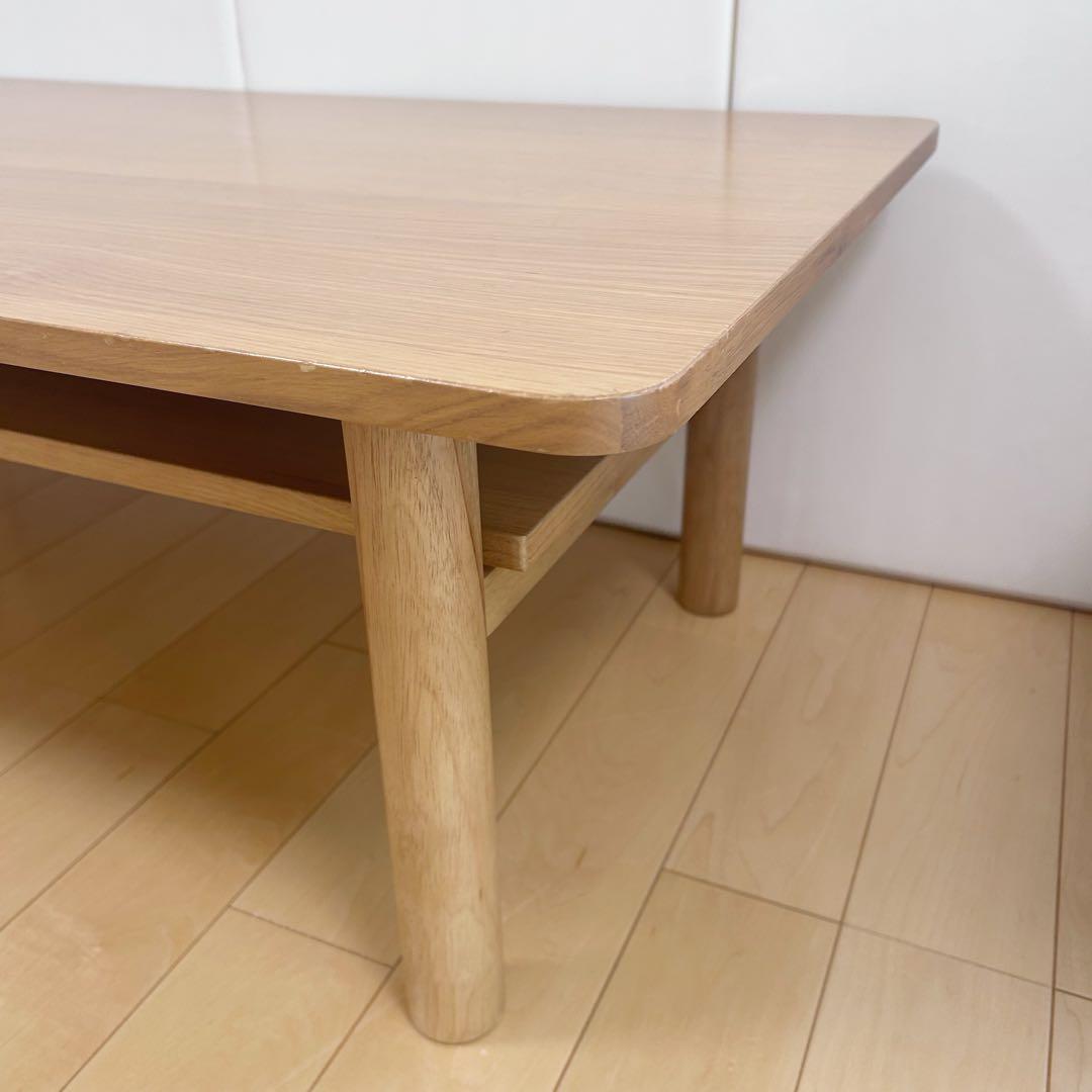 MUJI 無印良品　木製ローテーブル　オーク材　丸脚　収納付き　幅110 突板