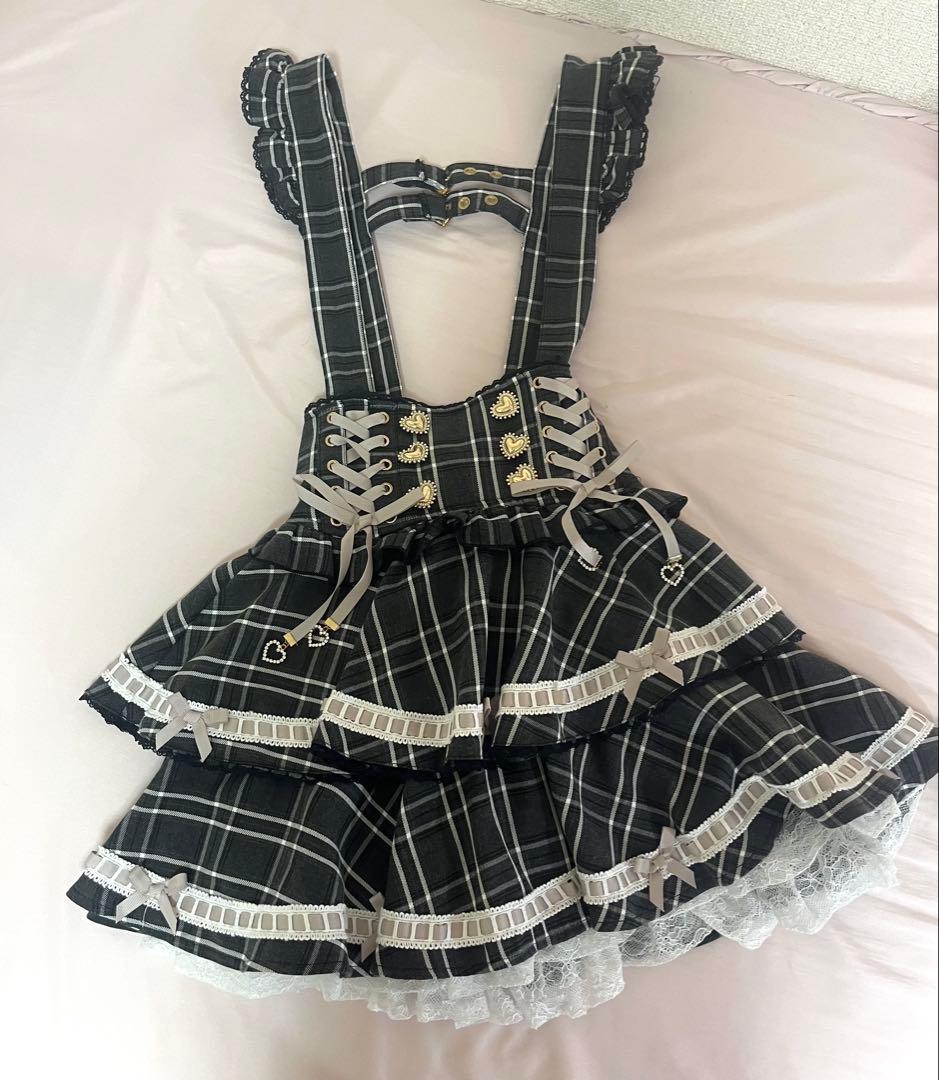 ♡LIZLISA はしごリボンチェックティアードスカパン ブラックチェック♡