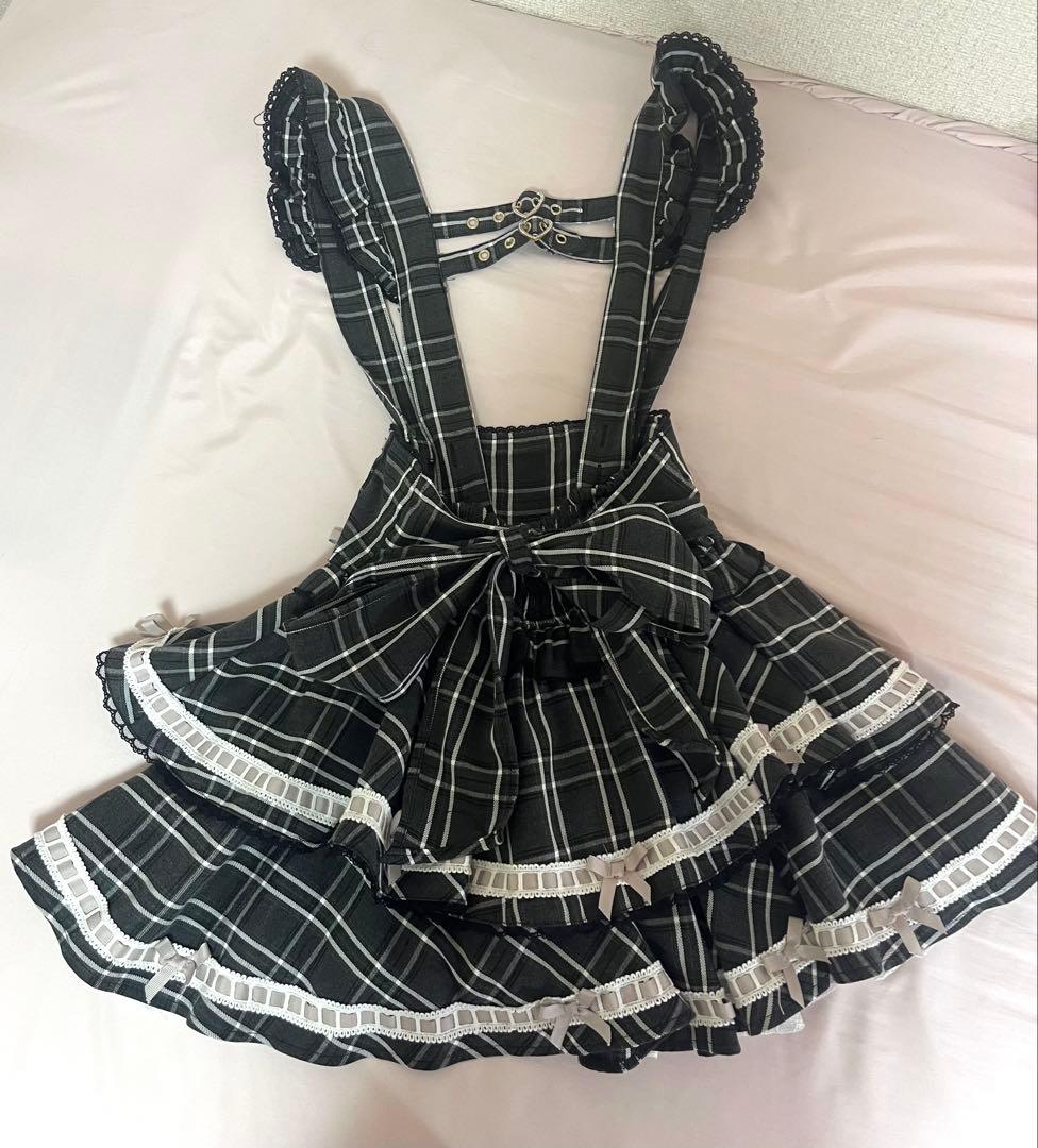 ♡LIZLISA はしごリボンチェックティアードスカパン ブラックチェック♡