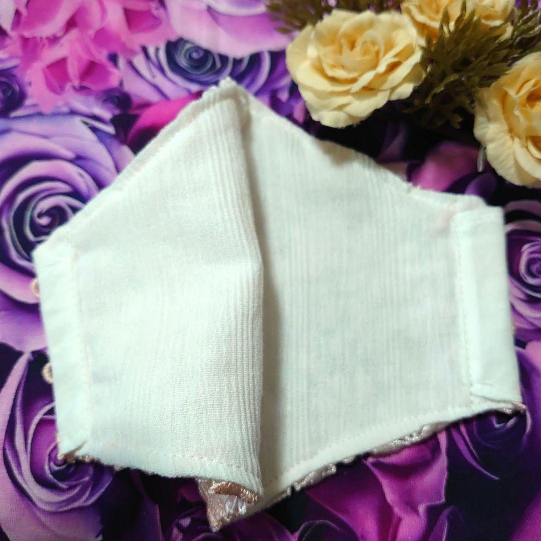 Ｎｏ．2302 つやありピンク＆ホワイト花柄ケミカルレース♡ハンドメイドマスク