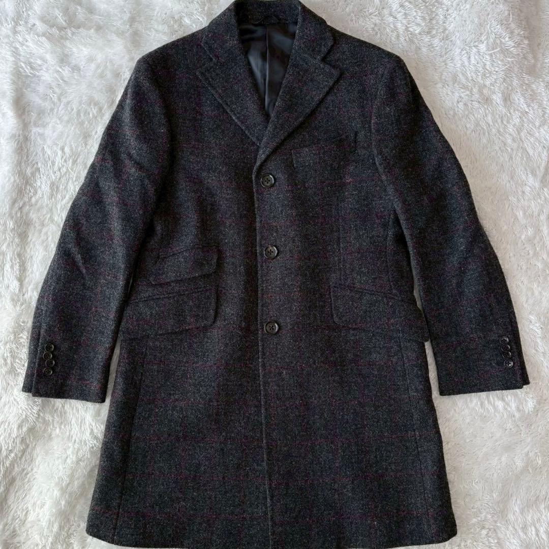 ハリスツイード×ユニバーサルランゲージ チェスターコート チェック ロング L